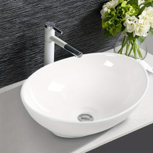 Goplus Oval Ceramic Porcelain Bathroom Vessel Sink with Pop-Up Drain