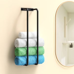 Hotel-Style Iron Towel Rack Black ?C Modern Wall-Mounted Bathroom Towel Holder, Minimalist Perforated Installation Design, Open Towel Storage Shelf for Home, Apartment Nordic Style, Suitable for Restroom, Washroom, Toilet, Shower Room ?C Single Pack