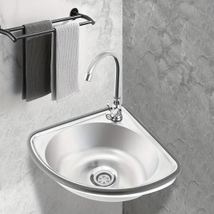 Hand Wash Sink Modern Corner Silver Basin Sink Triangular Hand Basin Sink+Faucet