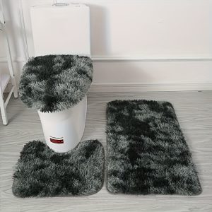 3pcs 3-Piece Non-Slip Bathroom Rug Set: Toilet Mat, Lid Cover, & Shower Curtain