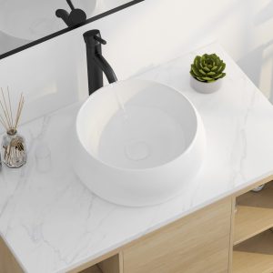Eridanus Bathroom Vessel Sink, Ceramic Countertop Round Basin, Cloakroom Washbasin For Lavatory, Vanity Unit, White Gloss - 390 X 390 X 160mm