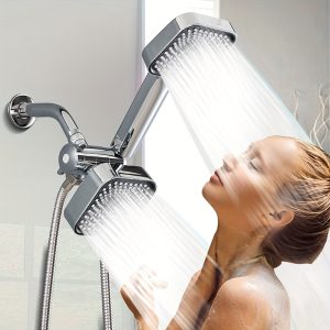 High-Flow 2-in-1 Handheld & Rainfall Shower Head Set with Long Hose and T-Valve - Durable ABS, Wall Mounted, Square Design for Bathroom Upgrade